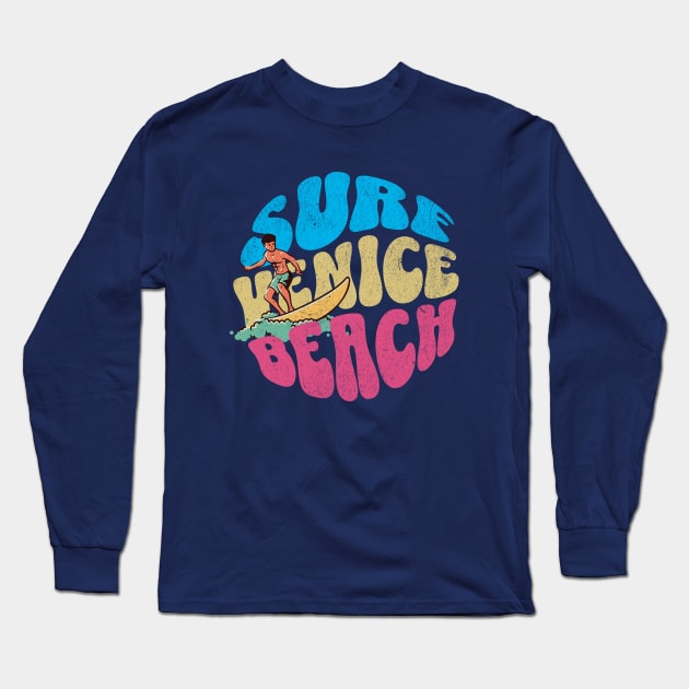 Surf Venice Beach California Vintage Surfboard Surfing Long Sleeve T-Shirt by TGKelly